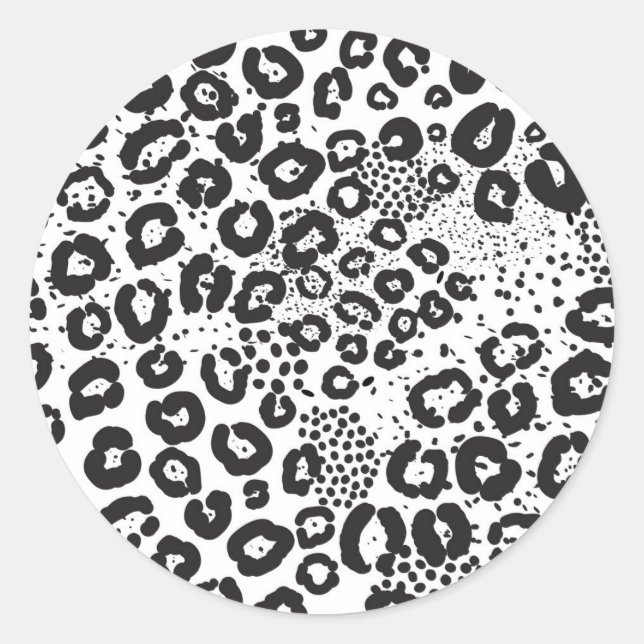 Black White Animal Print Snow Leopard Cheetah Classic Round Sticker (Front)