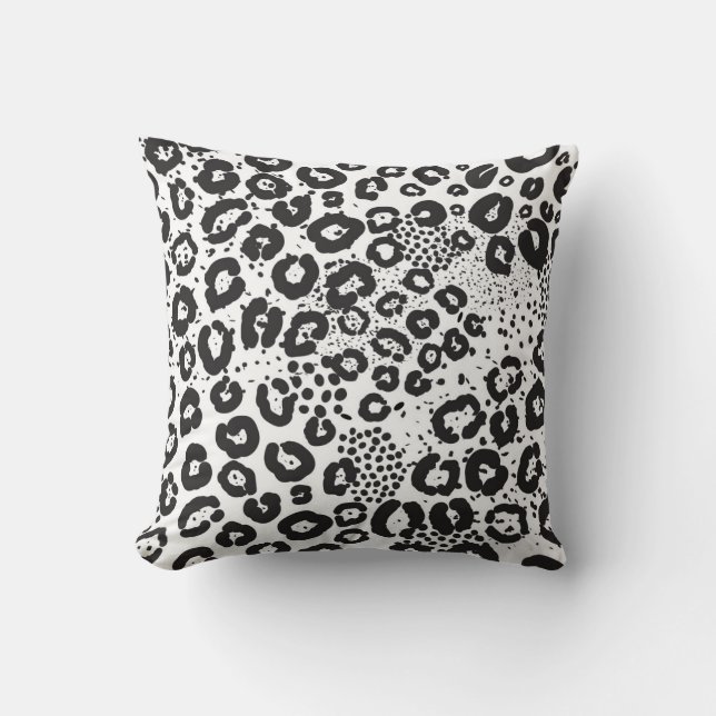 Black White Animal Print Snow Leopard Cheetah Cushion (Front)