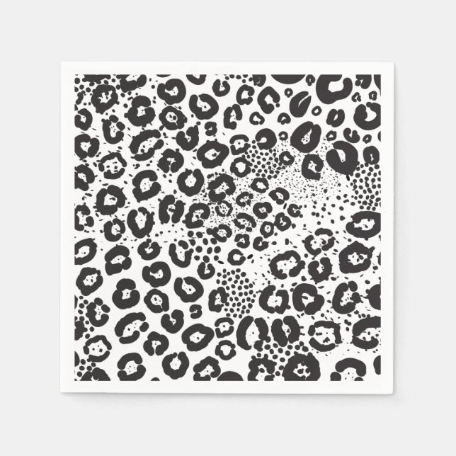 Black White Animal Print Snow Leopard Cheetah Napkin (Front)