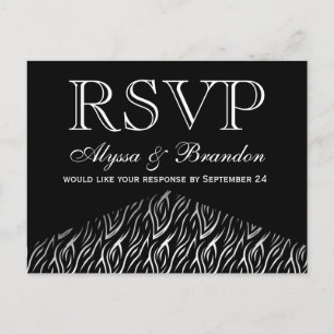 Black White Animal Print Zebra Wedding RSVP V07 Invitation Postcard