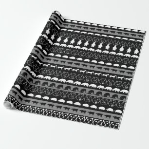 Black White Animals Modern Stripes Pattern #2 Wrapping Paper