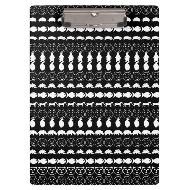 Black White Animals Modern Stripes Pattern Clipboard (Front)