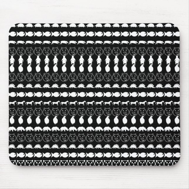 Black White Animals Modern Stripes Pattern Mouse Pad (Front)