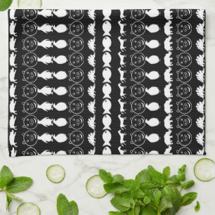 Black White Animals Modern Stripes Pattern Tea Towel