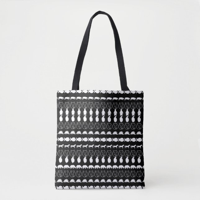 Black White Animals Modern Stripes Pattern Tote Bag (Front)