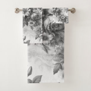 Black & White Antique Floral Perfection Bath Towel Set