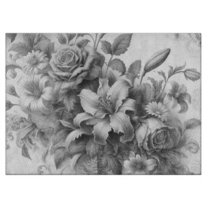 Black & White Antique Floral Perfection Cutting Board