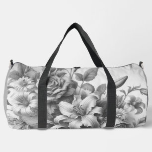Black & White Antique Floral Perfection Duffle Bag