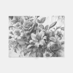 Black & White Antique Floral Perfection Fleece Blanket