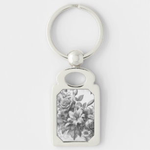 Black & White Antique Floral Perfection Key Ring