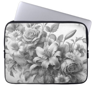 Black & White Antique Floral Perfection Laptop Sleeve