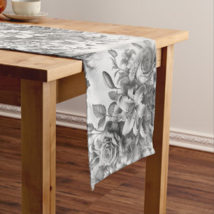 Black & White Antique Floral Perfection Long Table Runner