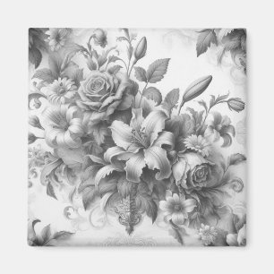 Black & White Antique Floral Perfection Magnet
