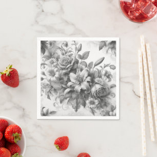 Black & White Antique Floral Perfection Napkin