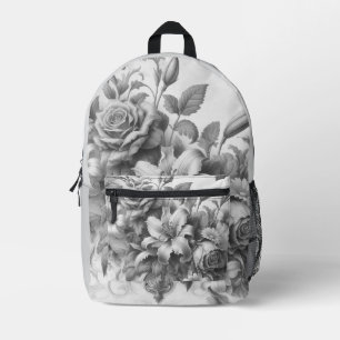 Black & White Antique Floral Perfection Printed Backpack