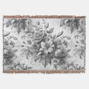 Black & White Antique Floral Perfection Throw Blanket