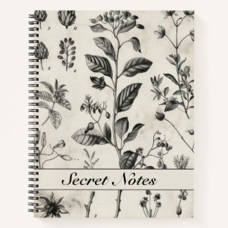 Black White Antique Old Botanical 2 Notebook