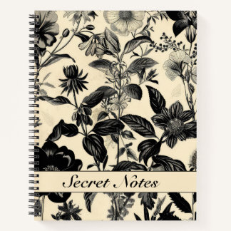Black White Antique Old Botanical Notebook