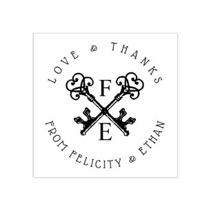 Black & White Antique Vintage Key Crest Stamp