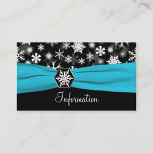 Black, White, Aqua Snowflakes Information card