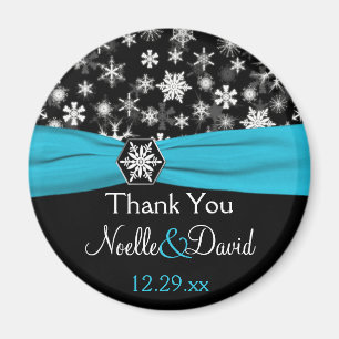 Black, White, Aqua Snowflakes Wedding Favour Magne Magnet