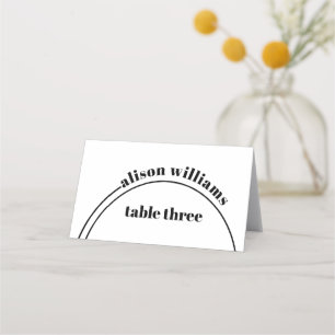 Black white arch and typography minimalist wedding place card