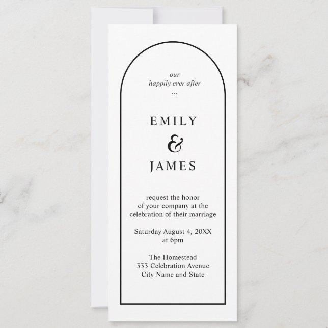 Black & White Arch Minimalist Long Wedding Invitat Invitation (Front)