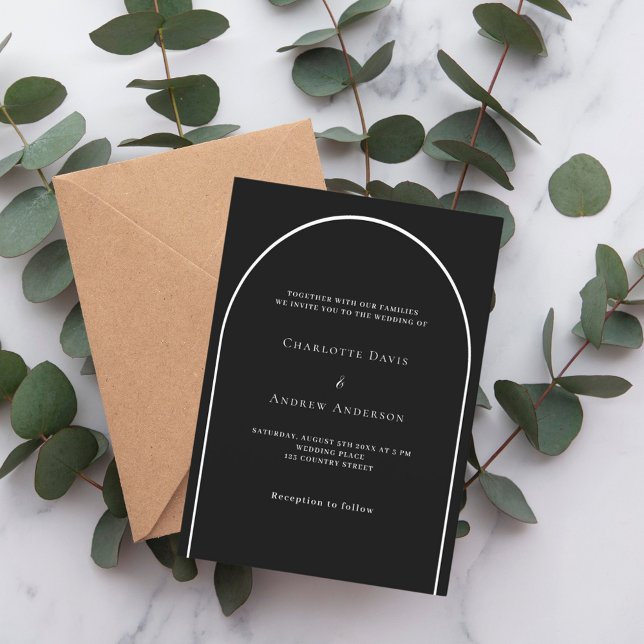 Black white arch modern wedding invitation (Creator Uploaded)