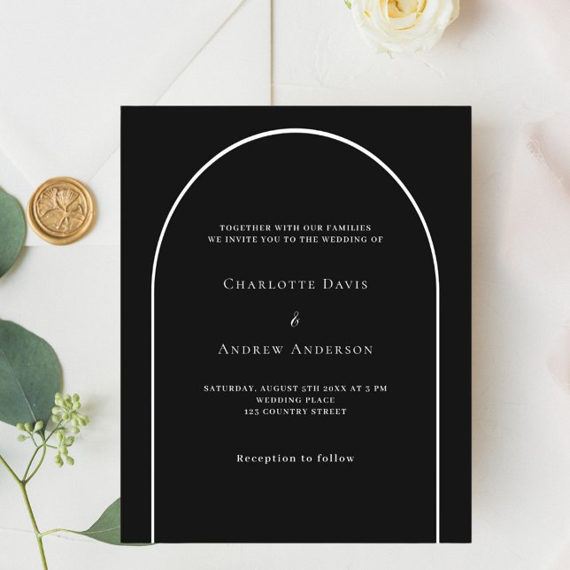 Black white arch modern wedding invitation (Creator Uploaded)