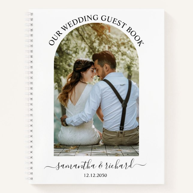 Black White Arch Newlywed Photo Wedding Guest   Notebook (Front)