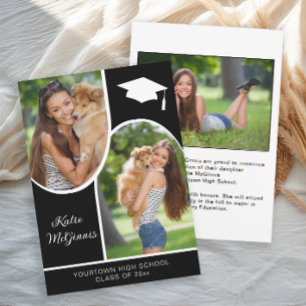 Black White Arch Photo Graduation Cap Announcement