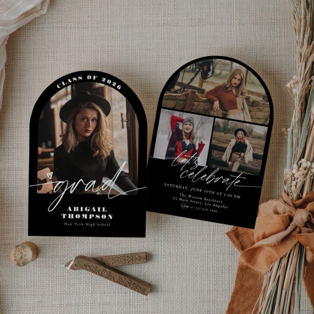 Black & White Arch Photo Script Graduation Invitation (Creator Uploaded)