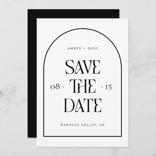 Black & White Arch Retro Minimal Modern Font  Save The Date (Front/Back)
