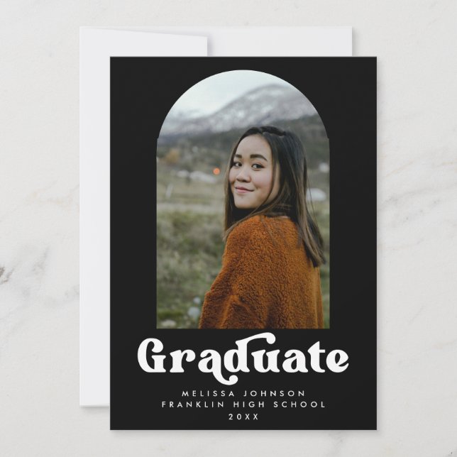 Black & White Arch Retro Type Photo Graduation Announcement (Front)