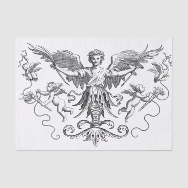 Black & White Art Deco Design Cherub Decoupage Tissue Paper (Front)