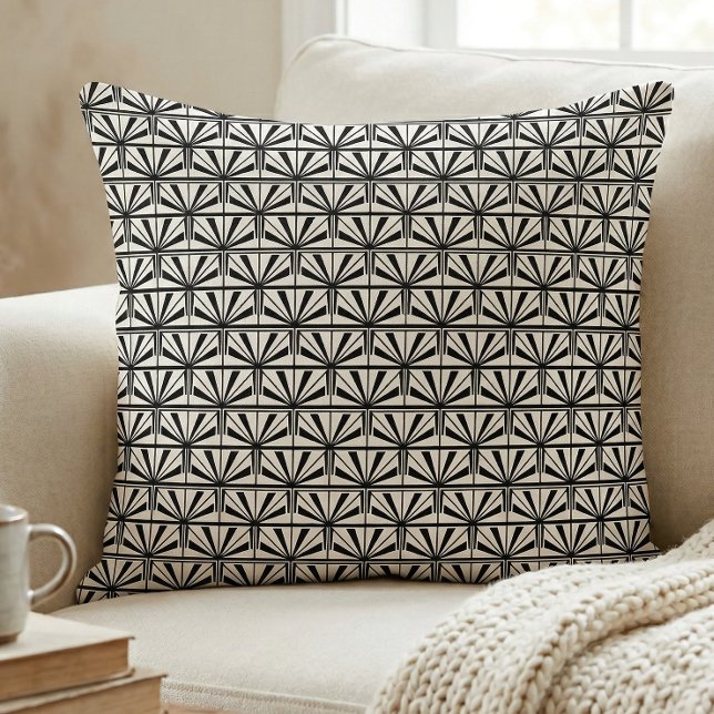 Black White Art Deco Geometric Pattern Cushion (Creator Uploaded)