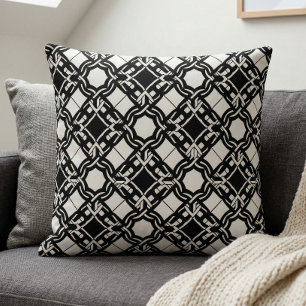 Black White Art Deco Interlaced Pattern Cushion