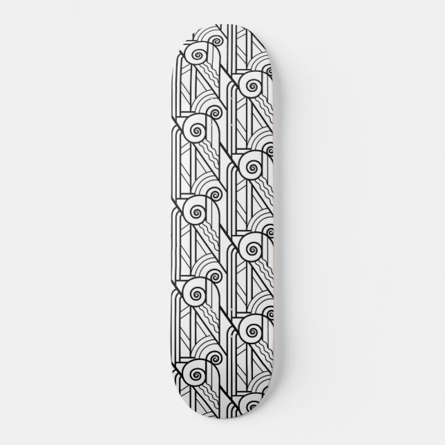 Black & White Art Deco Pattern Skateboard (Front)