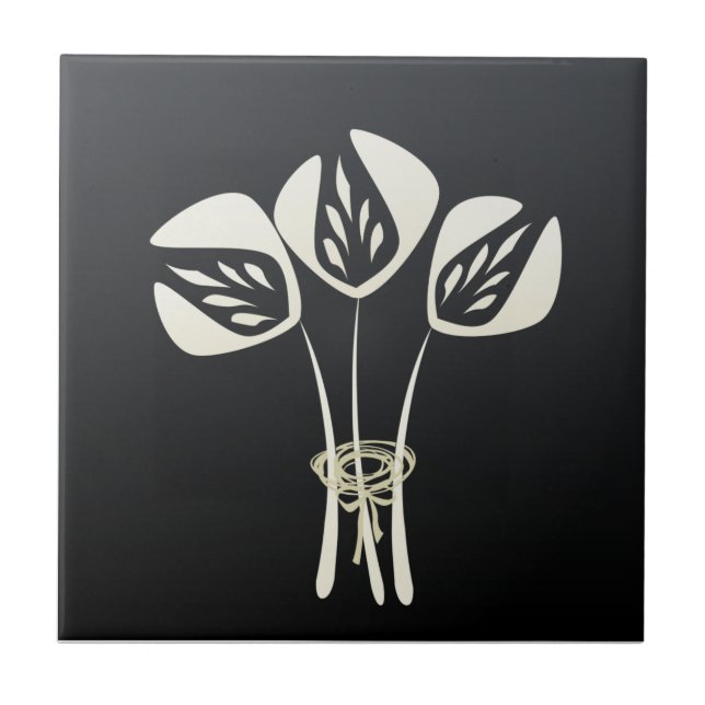 Black White Art Deco Style Ceramic Tile (Front)