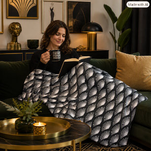 Black & White Art Deco Sunburst Pattern Fleece Blanket