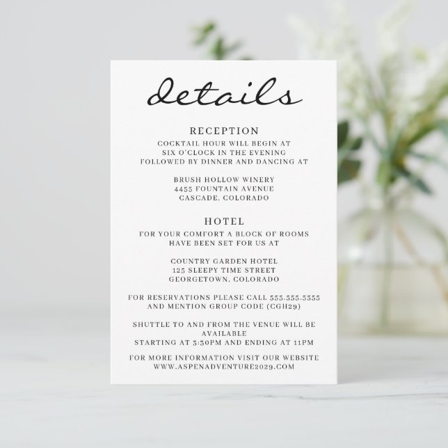 Black & White Aspen Tree Wedding Enclosure Card (Standing Front)