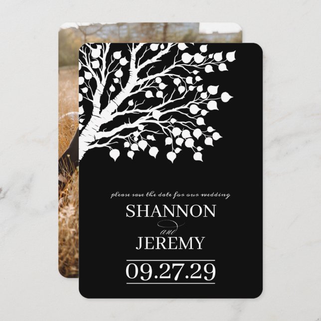 Black & White Aspen Tree Wedding Save The Date (Front/Back)