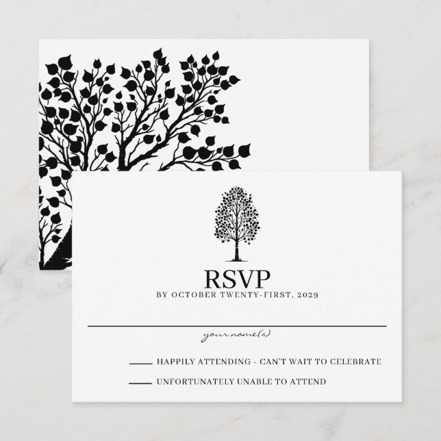 Black & White Aspen Wedding RSVP Card (Front/Back)