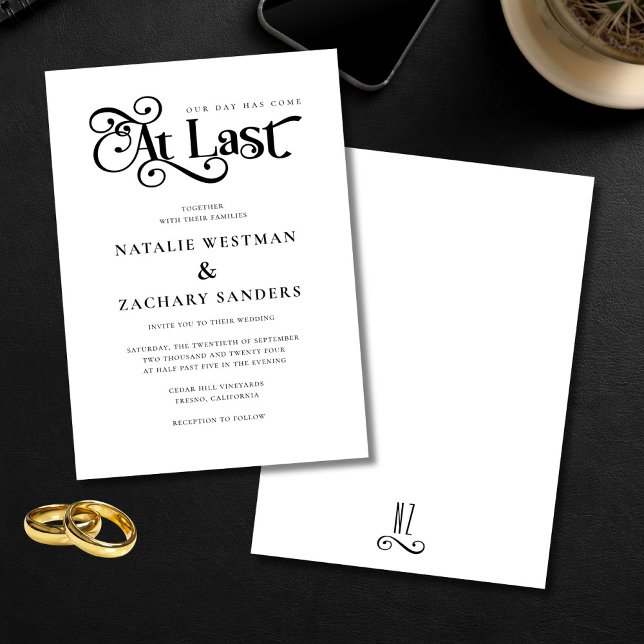 Black White At Last Wedding Invitation (Creator Uploaded)