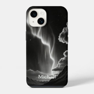 Black & White Aurora Personalise Name iPhone 14 Case