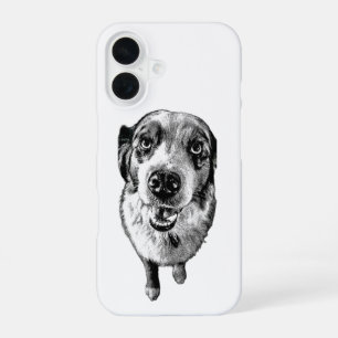 Black & White Aussie Dog Close-Up Protective iPhone 16 Case