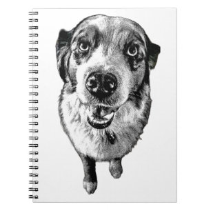 Black & White Aussie Portrait Artistic Dog Lover Notebook
