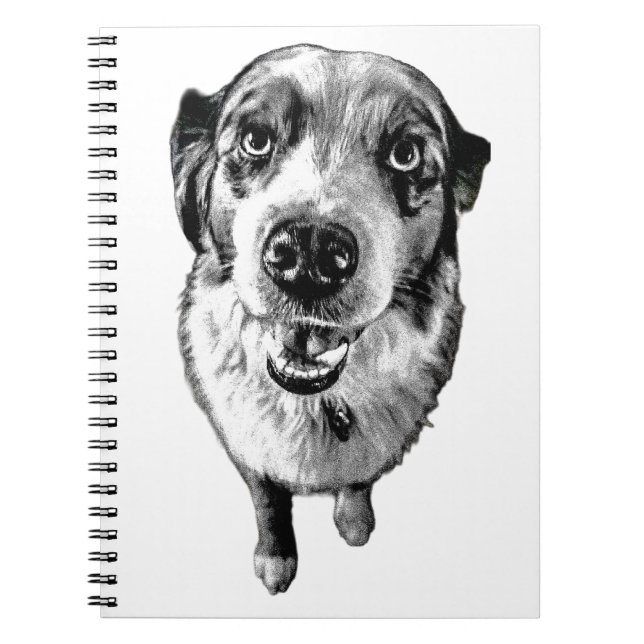 Black & White Aussie Portrait | Artistic Dog Lover Notebook (Front)