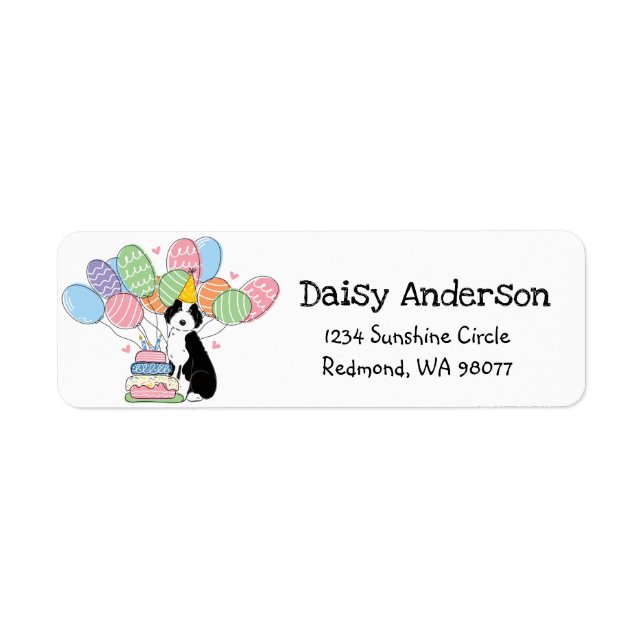Black White Aussiedoodle Birthday Return Address Return Address Label (Front)