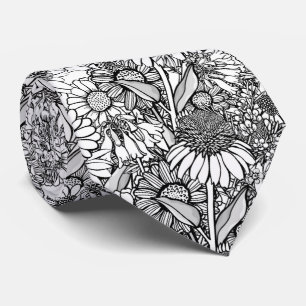Black & White Australian Wildflower Garden Tie